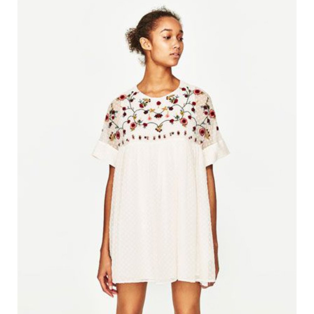Zara Embroidered Jumpsuit Dress Size M